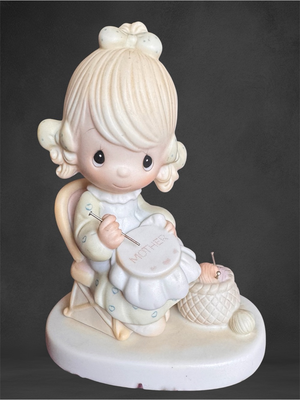 Precious Moments Cream Sewing Figurine - Collector Home Accent. 1979
